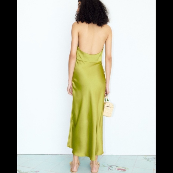 ZARA GREEN SILK HALTER DRESS - Picture 2 of 3